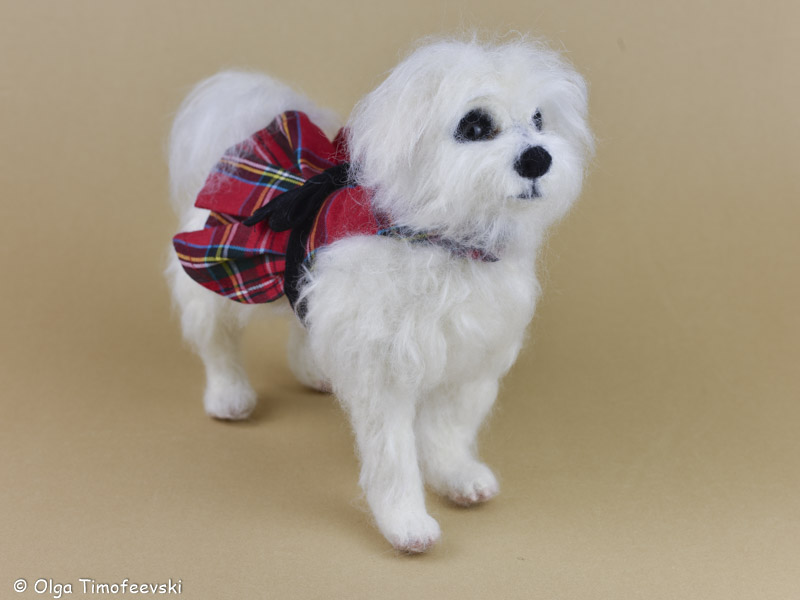 Kalea the Maltese, custom needle felted figurine  Olga Timofeevski