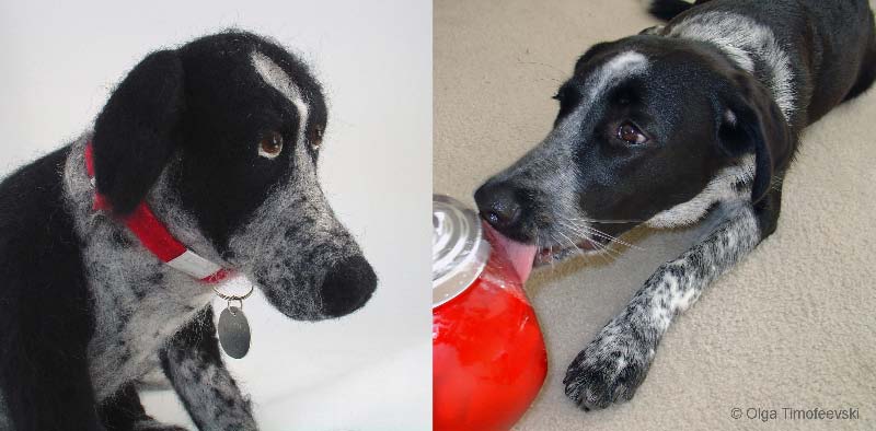 Custom felted sculpture of pointer/lab mix,  Olga Timofeevski