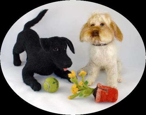 Lucy the black Lab puppy and Toby needle felted dogs  Olga Timofeevski