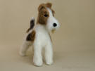 Soft sculpture of Fox Terrier handcrafted of wool by artist