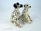 Salt and Pepper, felted Dalmatians, sitting, facing right