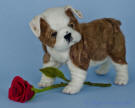 English bulldog with a rose needle felted by Olga Timofeevski