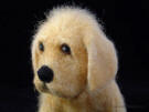 Yellow Lab, needlefelted, facing left, close-up