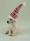 Felted Golden Retriever pup in a long striped hat