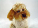 Toby the dog, needle felted, facing front right, close-up