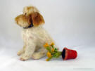 Toby the fluffy dog, needle felted, facing left